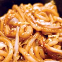Yaki Udon · Stir fried thick noodles with teriyaki sauce.