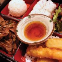Bbq Short Rib Bento Box Dinner   · Grilled marinated beef short rib