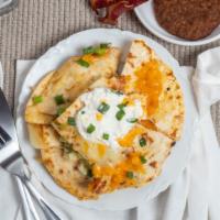 Chicken Quesadilla · Grilled tortillas, chicken breast, onions, tomatoes, cheddar and jack cheese; green onions, ...