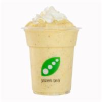 Pineopoly · Blended fresh pineapple, mango and chia seeds topped with whipped cream.