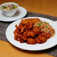 Kung Pao Chicken · Spicy. Diced chicken garnished with peanuts, cooked in hot pepper sauce.