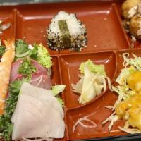 Sushi Sashimi Combo For 1 · 5pcs sushi 7pcs sashimi chef choice and a california roll