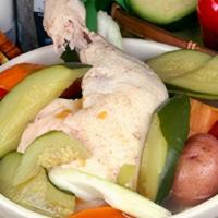 Caldo De Pollo · One of our oldest recipes. A variety of vegetables mixed with soup bone and beef. Served wit...