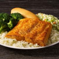 Wild Alaskan Salmon Meal · Wild Alaskan Salmon seared to perfection and served on a bed of rice with your choice of two...