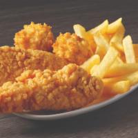 Kid'S Chicken Tenders · Two seasoned and breaded chicken tenders, with a choice of two sides, drink, and 3d fun pack.