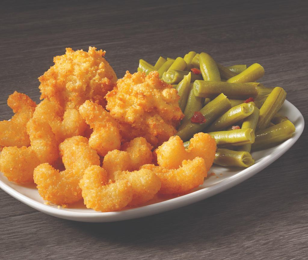Kids' Popcorn Shrimp Meal · A plentiful portion of tender, breaded bite-sized shrimp with a choice of one side, drink.