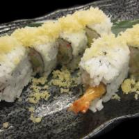 Crunch Roll · Cooked.

Tempura Shrimp, Crabmeat, Avocado, 
Crunch Flakes with Eel Sauce