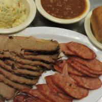 2 Meat Dinner · Includes 2 side orders, condiment bar and bread