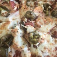 Pizza Guy Favorite · Pepperoni, Sun-Dried Tomatoes, Mushrooms, Garlic, Feta Cheese Topping.