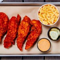 Four Tenders · Includes 4 Jumbo Tenders choice of one side and 2 SmackSauce. Bread and pickles