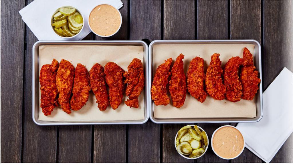 12 Tenders Only · 12 Jumbo Tenders. Choice of 3 Heat Levels. Smacksauce, pickles, and bread.