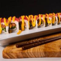 Tuna On Fire Roll · In - spicy tuna, cucumber and jalapenos. Out - tuna. Sauce - spicy mayo