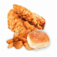 2Pc Jumbo Tender Lunch Box - 1490_1 · Three Jumbo Chicken Tenders comes with Potato Wedges, a Dinner Roll, and your choice of 1 Sa...