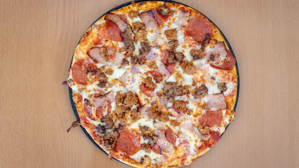 Cauliflower All Meat Pizza · Beef, pepperoni, Italian sausage, Canadian bacon, and our premium mozzarella cheese.