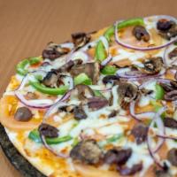 Cauliflower Garden Veggie Pizza · Vegetarian. Black olives, red onions, green peppers, basil, tomatoes, mushrooms, and our pre...