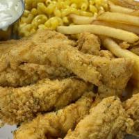Hand Battered Chicken Tender Dinner · Fresh tenders, battered and fried to a golden brown & served with home-made cream gravy.