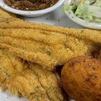 Southern Mississippi Fried Catfish · Two fresh 7 oz. fillets, hand battered in our special blend of cornmeal & seasonings then fr...