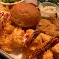 Chicken Tenders & Fried Shrimp · 3 hand battered tenders & 4 jumbo Gulf fried shrimp