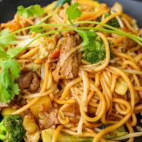 Mongolian Noodles · Noodles stir fried mongolian style with carrots broccoli pineapple bean sprouts onions bell ...