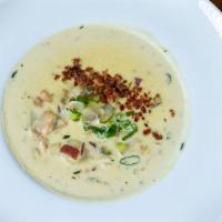 Clam Chowder · New england style clam chowder with bacon  and scallion.