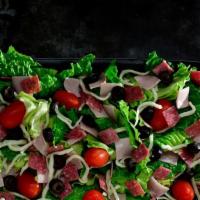 Antipasto Salad (Party Size) · Lettuce, ham, salami, premium mozzarella cheese, tomatoes, and black olives.