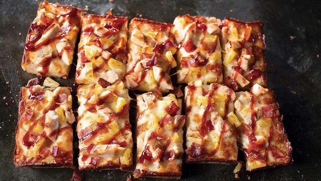 Aloha Bbq Chicken Pizza · Mozzarella cheese, grilled chicken, bacon, pineapple, and Sweet Baby Ray's BBQ sauce.