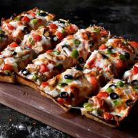 Veggie (X- Large) · Deep dish pizza crust. Pizza sauce, premium mozzarella, mushrooms, onions, green peppers, bl...