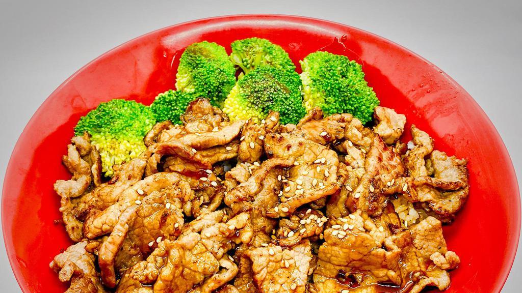 Teriyaki Beef · grill beef, steam broccoli, top with teriyaki sauce
