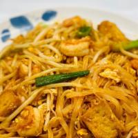 Pad Thai · Stir-fried rice noodle with shrimp tofu bean sprout and top with crushed peanut. chicken ava...