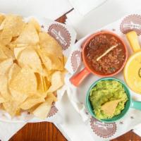 The Trifecta · Chips, Salsa, Guacamole, Queso.