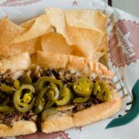 The Texican · Choose either beef or chicken. Grilled onions, jalapenos, Queso on the side.