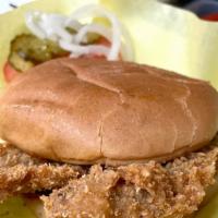Legend Sandwich · 9 oz. chicken fried steak sandwich on a toasted bun! Comes with lettuce, tomato, onion, and ...