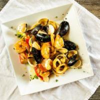 Amano Sea · calamari, clams, crab meat, mussels and shrimp in marinara or white wine sauce over linguine...