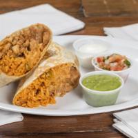 Burrito · Fire braised chicken, al pastor pork, steak, or tamales – tortilla grilled and stuffed with ...