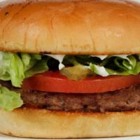 El Americano Burger · Burger (1/3 lb.) / Lettuce / Mayo / Tomato / Pickles / Wicho’s Sauce