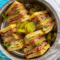 El Club Mexicano Sandwich · Two layers of classic style buttered-toasted bread and grilled ham, bacon, lettuce, tomato, ...