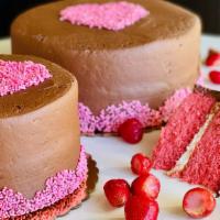 Chocolate Covered Strawberries & Cream Cake · This soft and tender strawberry is cake filled with a fluffy and smooth cream cheese butterc...