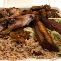 Combo Plate · Can't decide?  Select any  2:  Jerk Chicken, Oxtails, Curried Goat, Brown Stew Chicken, Curr...