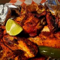 Pollo Entero · Whole Chicken, 8 CornTortillas, Rice,Beans, Grilled Onion, Grilled Jalapeno, Lime,  2 Green ...