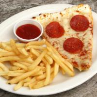 Stuffed Crust Pizza · Served with french fries.