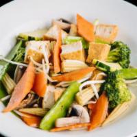 Combination Vegetables · Mixed vegetables and fresh garlic stir fried in brown sauce