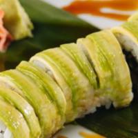 Caterpillar Roll · Eel, cucumber top with layer avocado