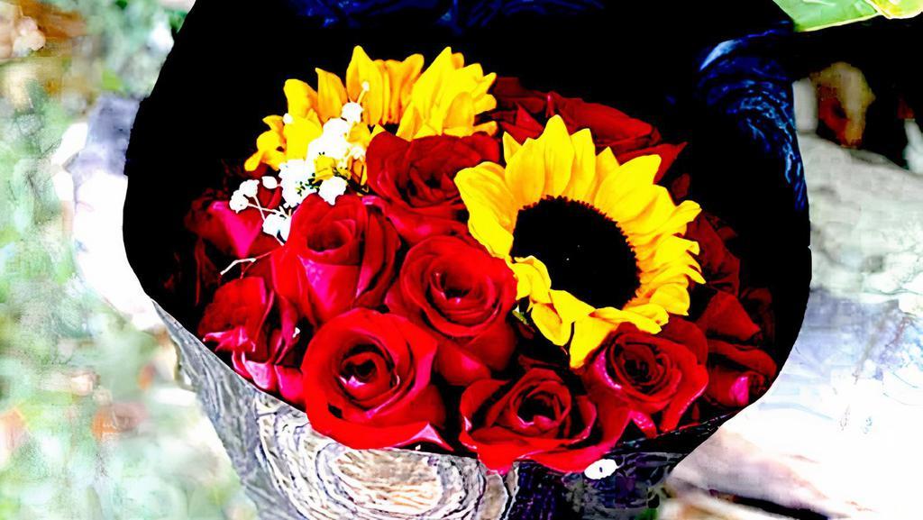 Luxury  Red Roses  Bouquet · included red roses and 2 sunflwer black paper
VIP delivey same day