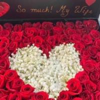 Luxury Bigger Flower Box#27 · square box red roses and white roses in the middle have heart flower   bigger size