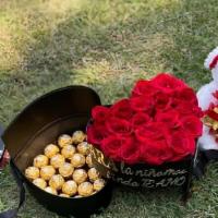 Luxury Doble Heart Box And Teddy Bear · INCLUDED 
FERRERO CHOCOLATE AND RED ROSES  
AND TEDDY BEAR

HAPPY BIRTHDAY OR HAPPY ANNIVERS...