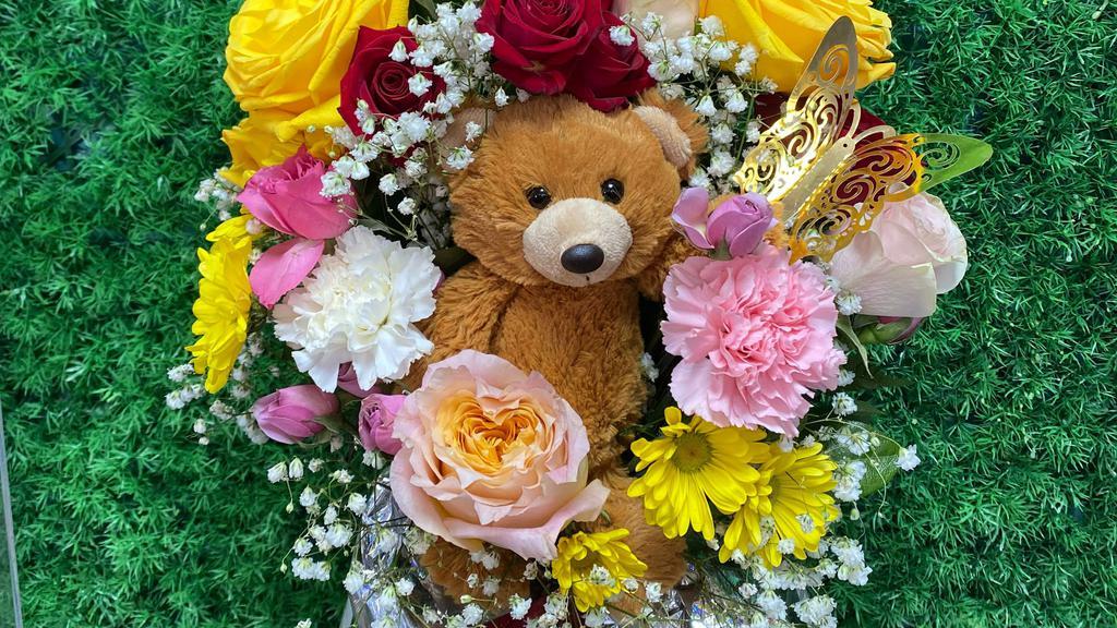 Luxury Teddy  Flower Arangement #10 · beautiful flower and teddy bear on the middle #10
mixed flower