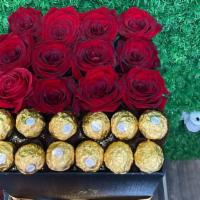 Luxury Square Roses En Ferrero Box · roses and ferrer  rocher
