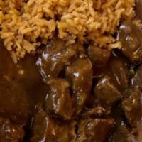 Carne Guisada Plate · Tender beef tips in a mild mexican gravy and two tortillas.
