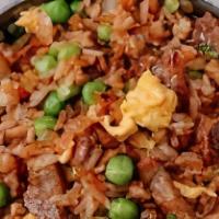 Fried Rice · Stir fried rice with pea, carrot, scallion, and egg. Choice of meat.