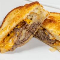 The Patty Melt  · Two 3 oz. Akashi beef patties with smoked cheddar, Swiss and cartelized onion on sourdough w...
